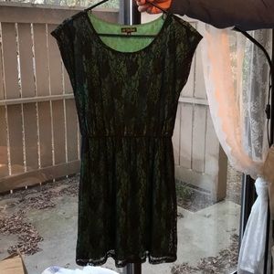 Lace short sleeve empire waist green blue dress